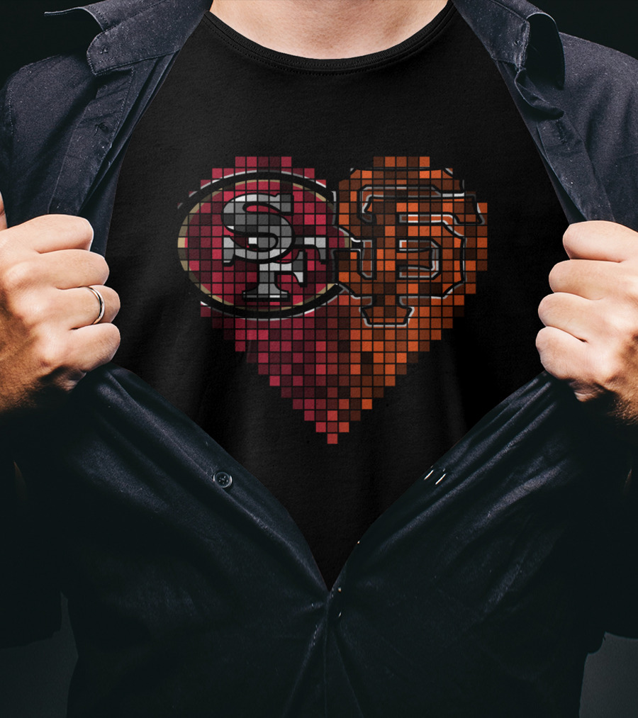 Ttr 003 Sf Giants 49ers Heart Pixel Art T-Shirt