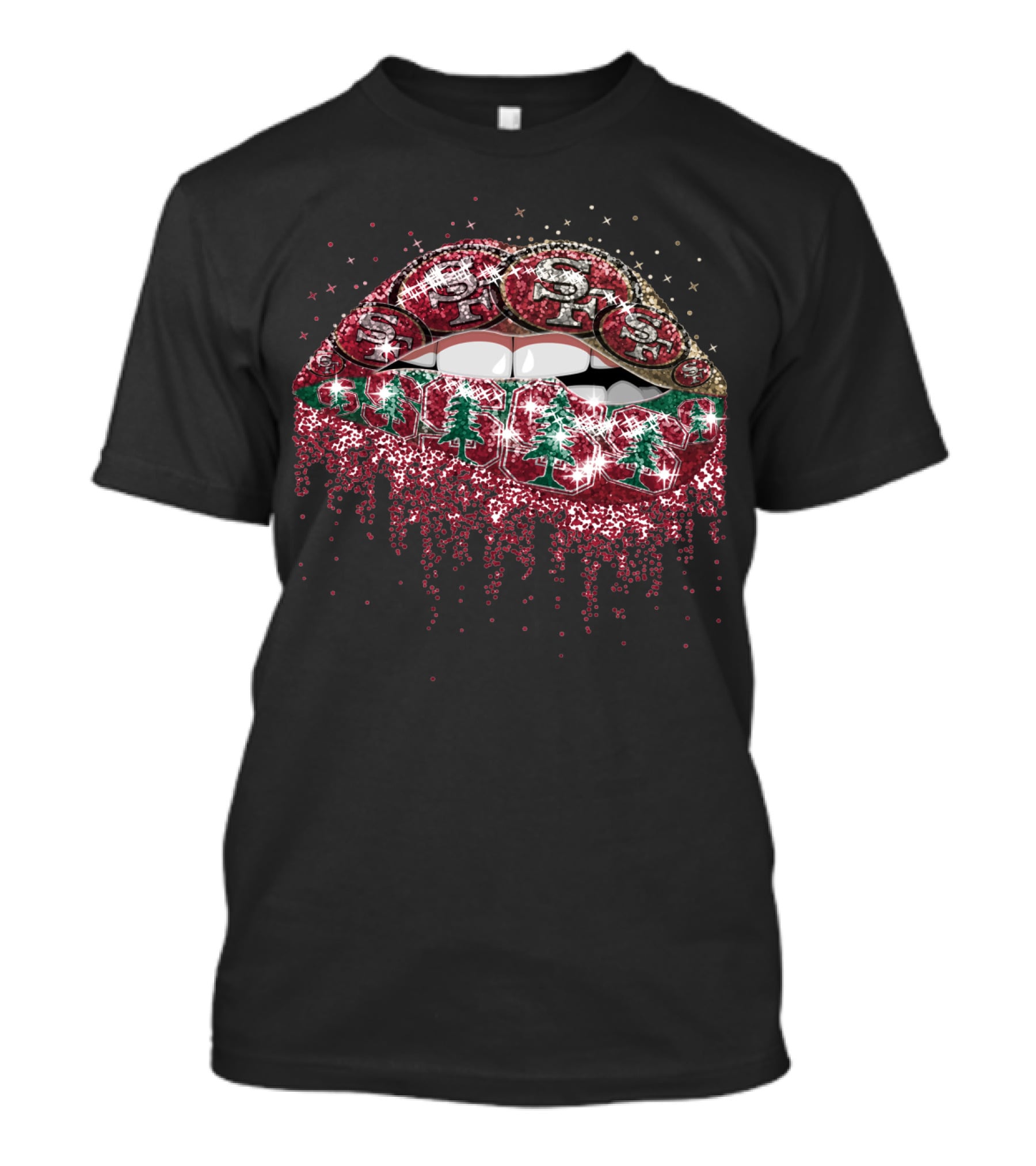 Lip Christmas Tree Santa Glam Lips 49ers T-Shirt