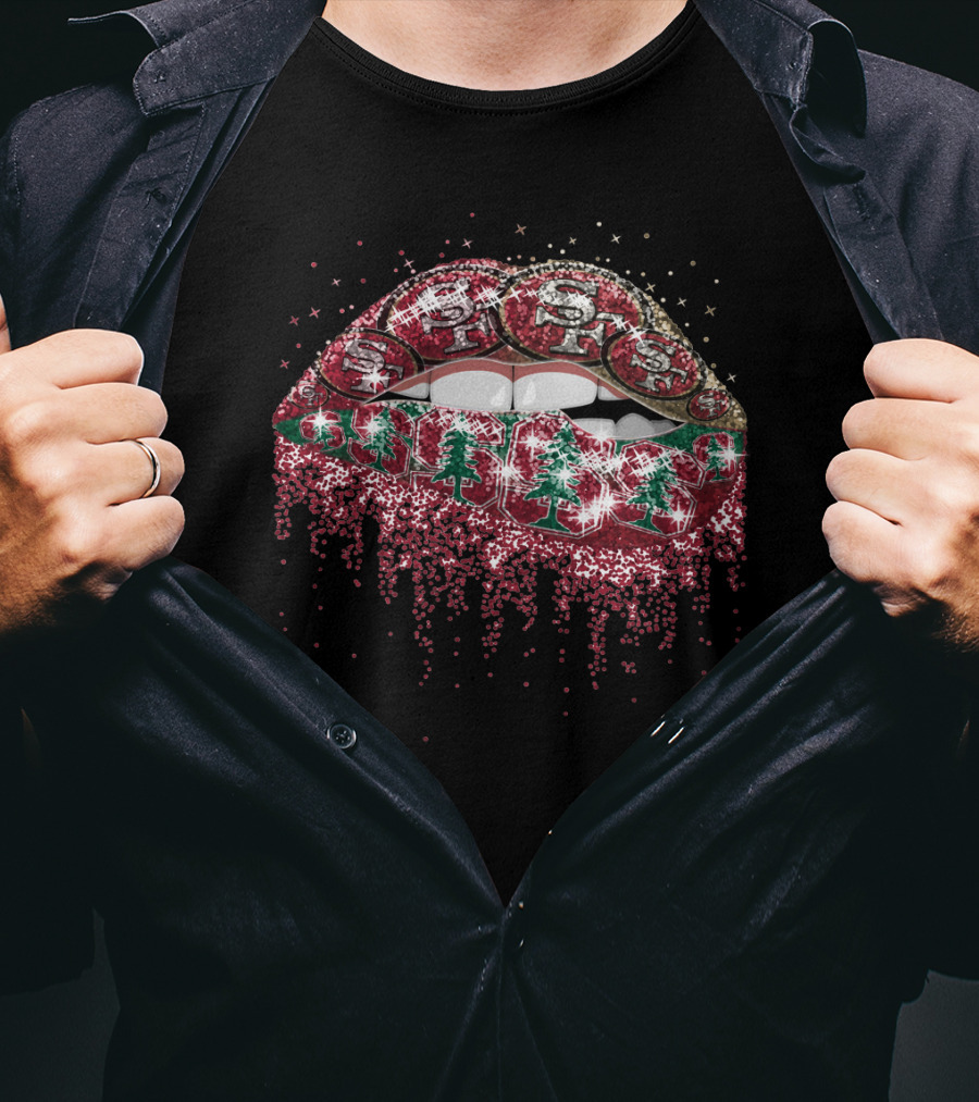Lip Christmas Tree Santa Glam Lips 49ers T-Shirt