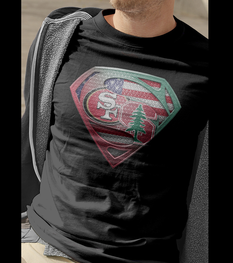 Stanford Cardinal San Francisco 49ers Superman Shield Flag T-Shirt