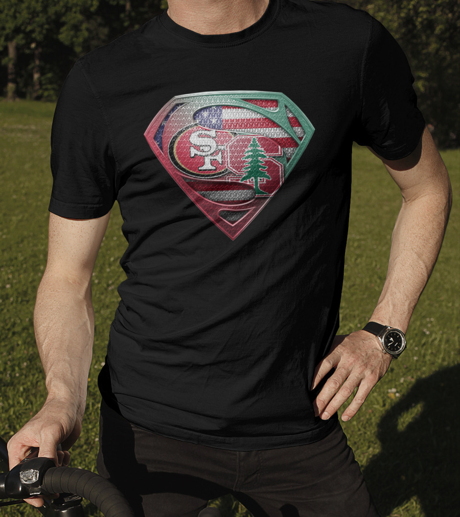 Stanford Cardinal San Francisco 49ers Superman Shield Flag T-Shirt