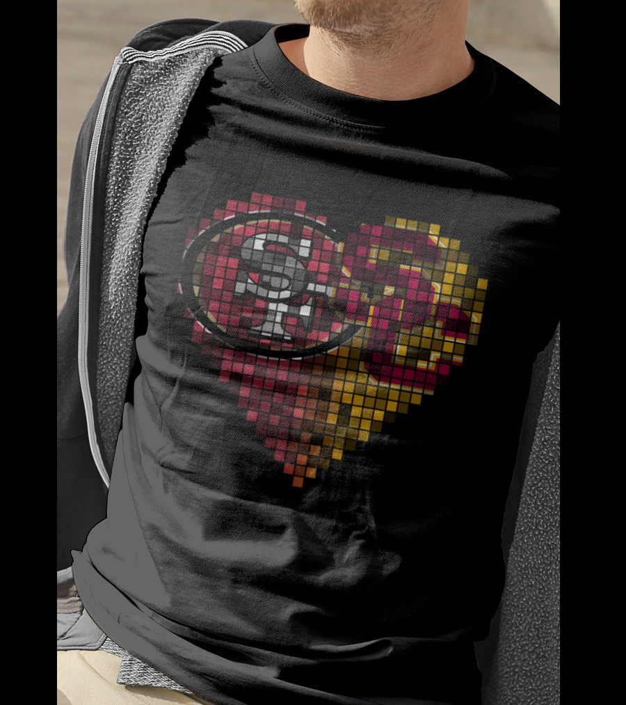 Ttr 005 Heart Mosaic San Francisco 49ers And Usc Trojans Logos T-Shirt