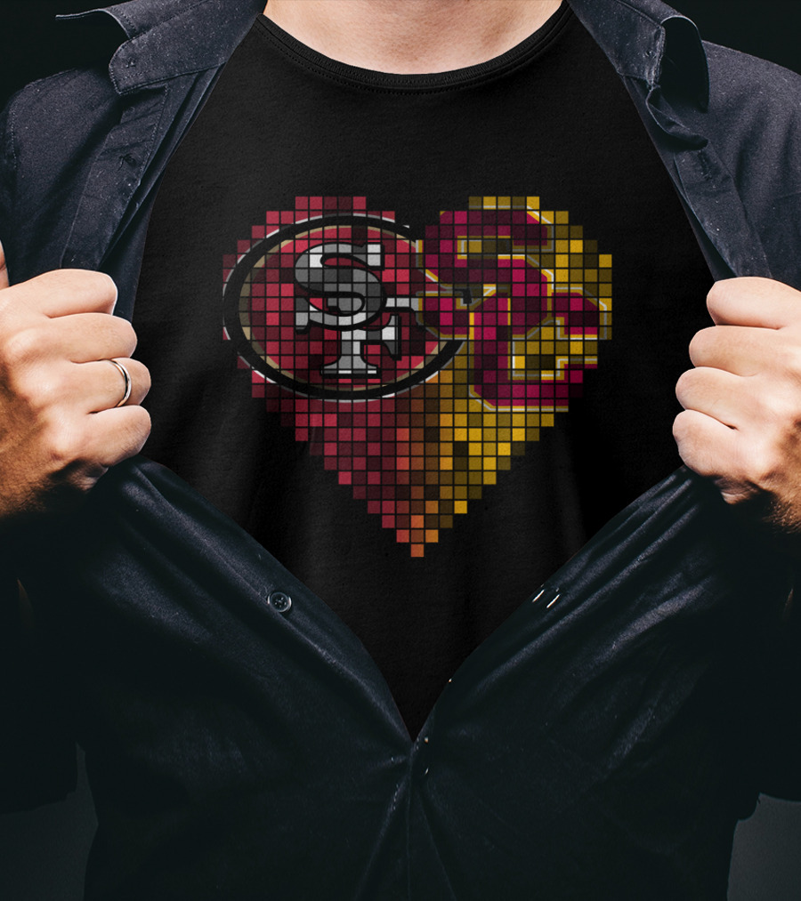 Ttr 005 Heart Mosaic San Francisco 49ers And Usc Trojans Logos T-Shirt