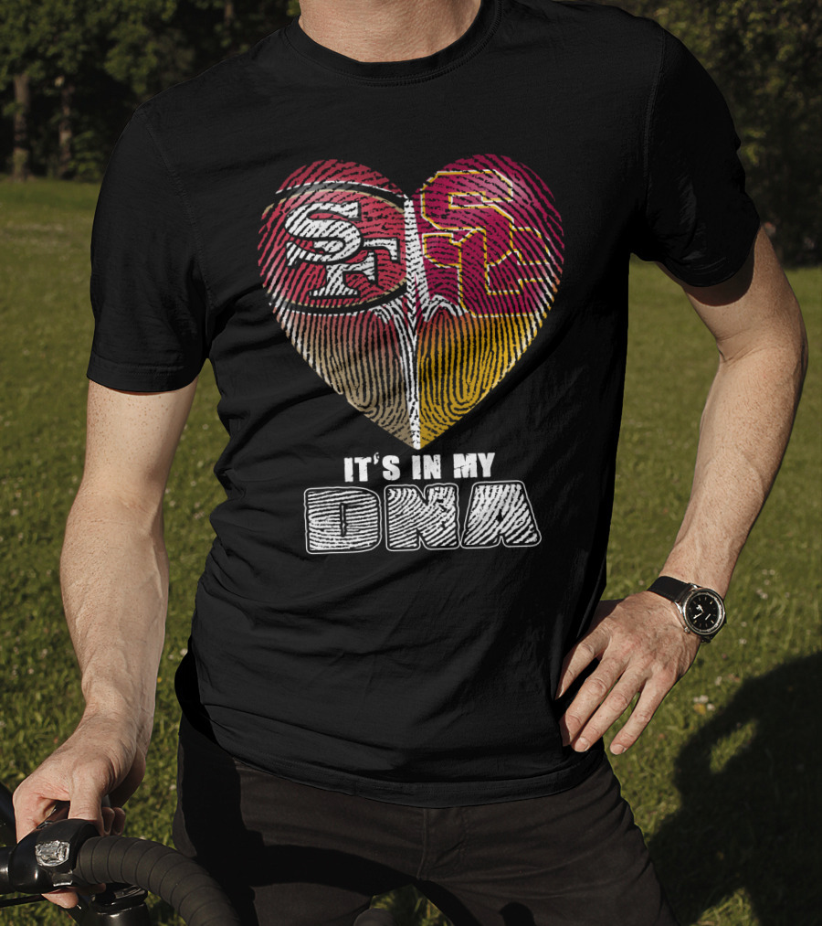 San Francisco 49ers USC Trojans Heart DNA Fingerprint Fan Pride T-Shirt