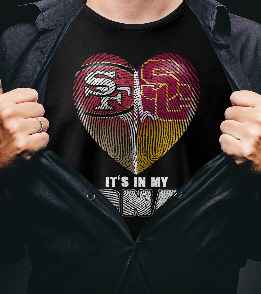 San Francisco 49ers USC Trojans Heart DNA Fingerprint Fan Pride T-Shirt