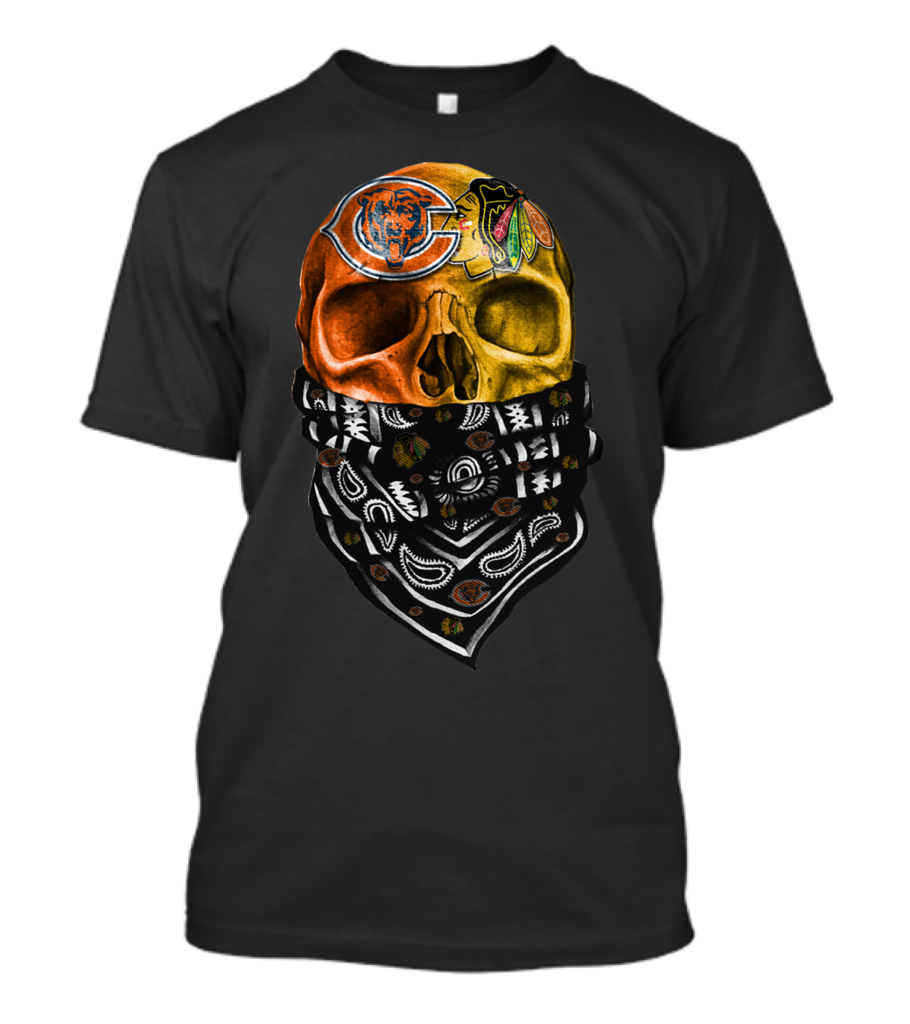 Chicago Bears And Blackhawks Skull Bandana T-Shirt