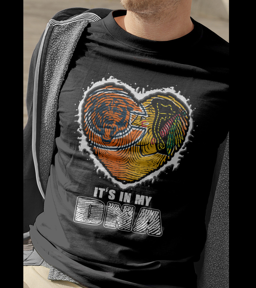 It’s In My Dna Chicago Bears Blackhawks Fingerprint Heart T-Shirt