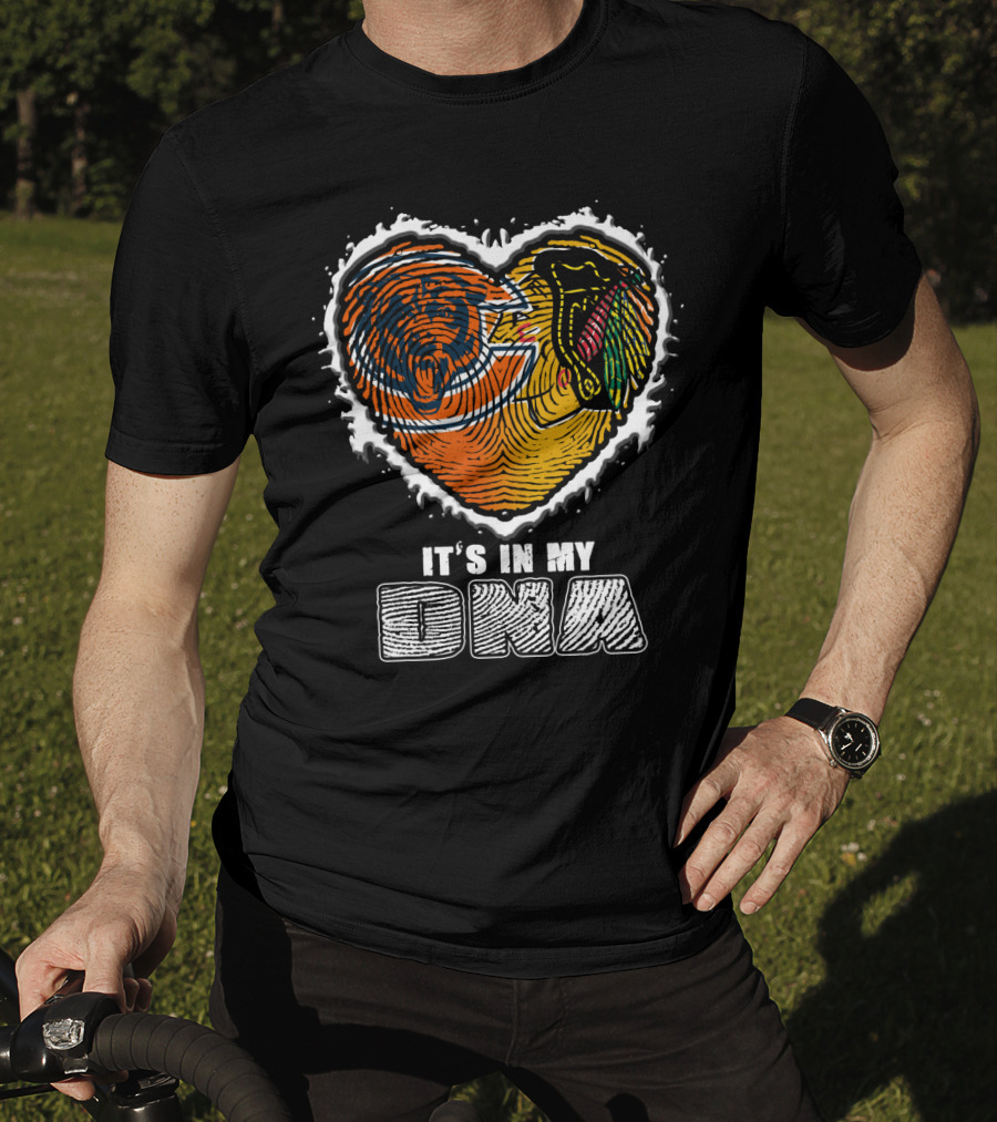 It’s In My Dna Chicago Bears Blackhawks Fingerprint Heart T-Shirt