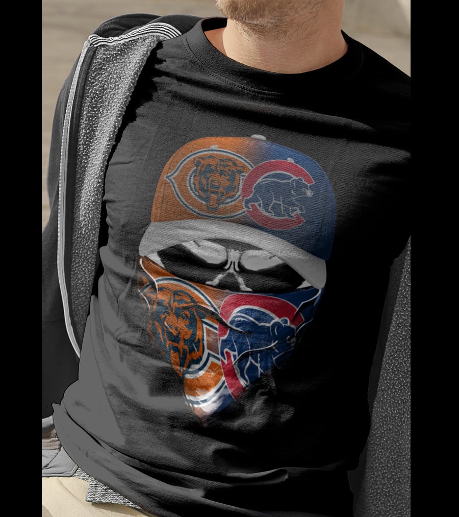 Chicago Bears And Cubs Fan Skull Mask T-Shirt