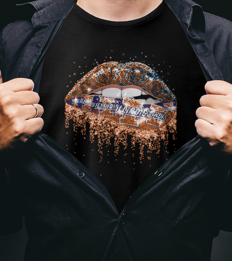 Illinois Fighting Illini Lips Glitter T-Shirt
