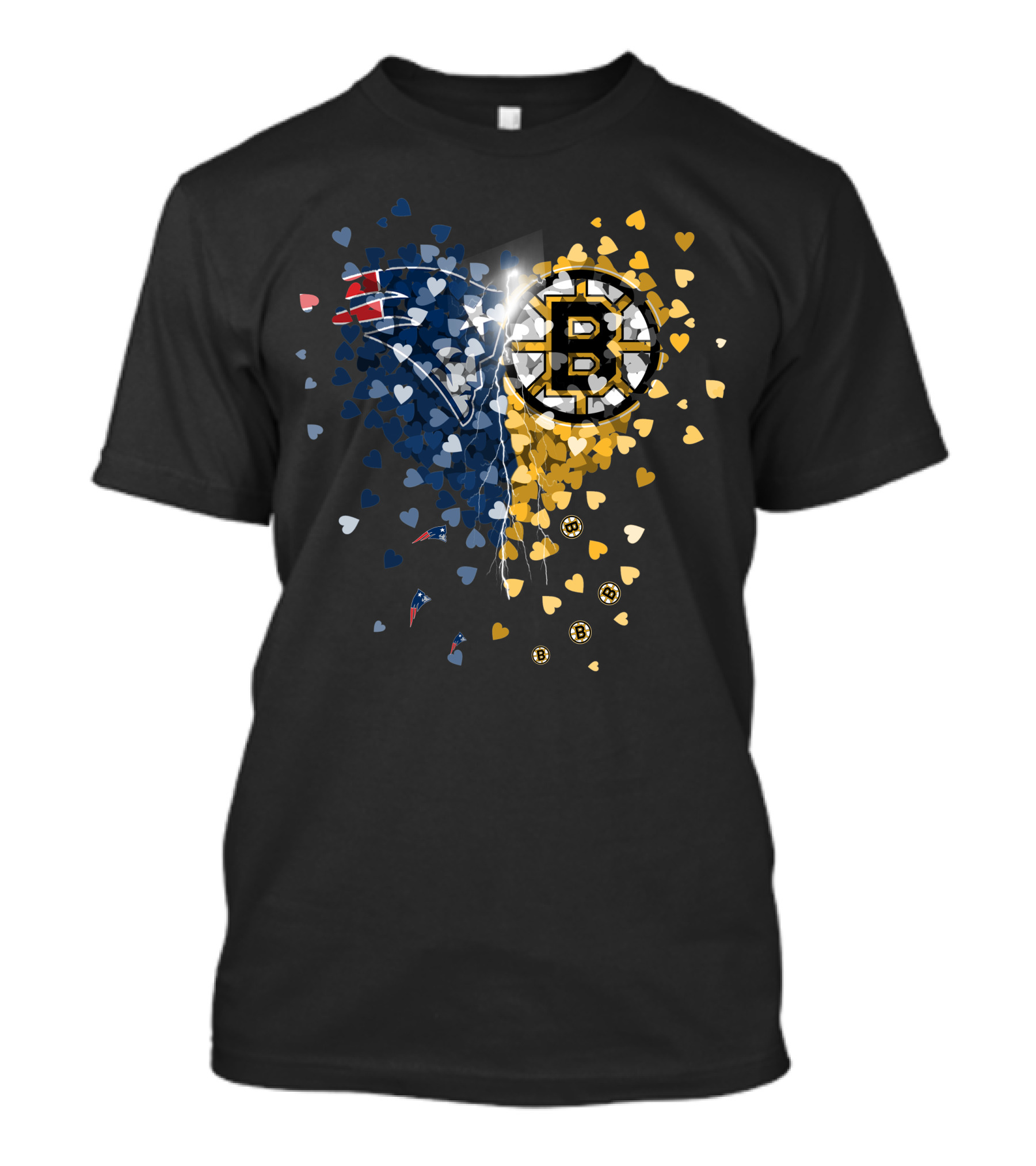 New England Patriots Boston Bruins Heart Lightning Fusion T-Shirt