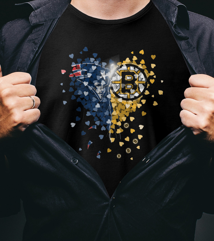 New England Patriots Boston Bruins Heart Lightning Fusion T-Shirt