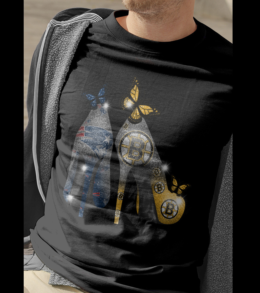 Nfl Patriots And Nhl Bruins Butterfly Stilettos T-Shirt