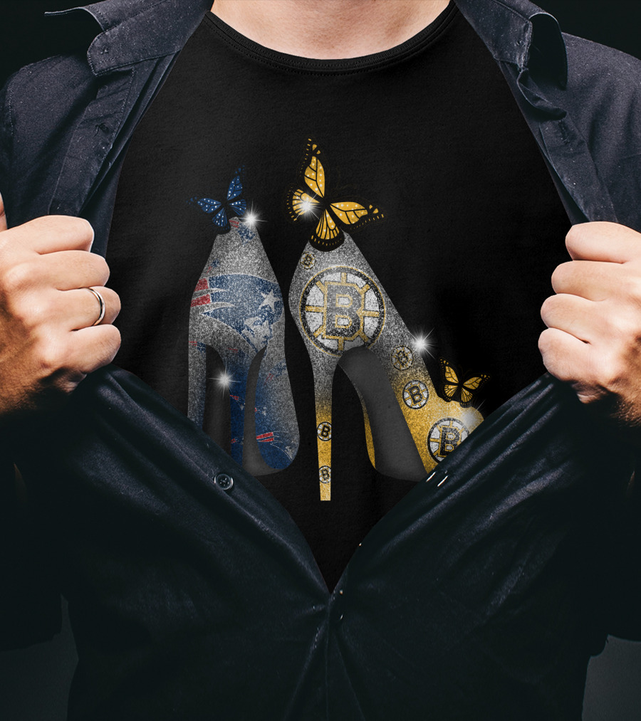 Nfl Patriots And Nhl Bruins Butterfly Stilettos T-Shirt