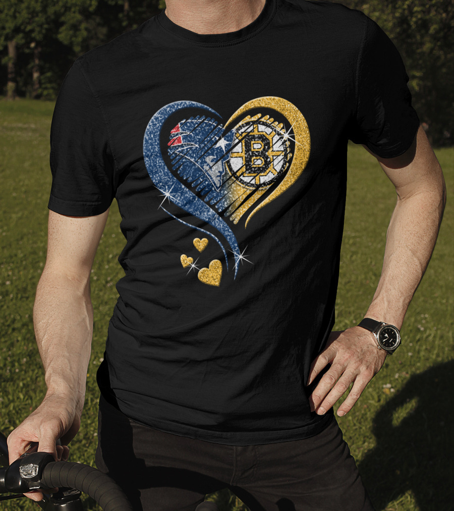 New England Patriots Boston Bruins Heart Design T-Shirt