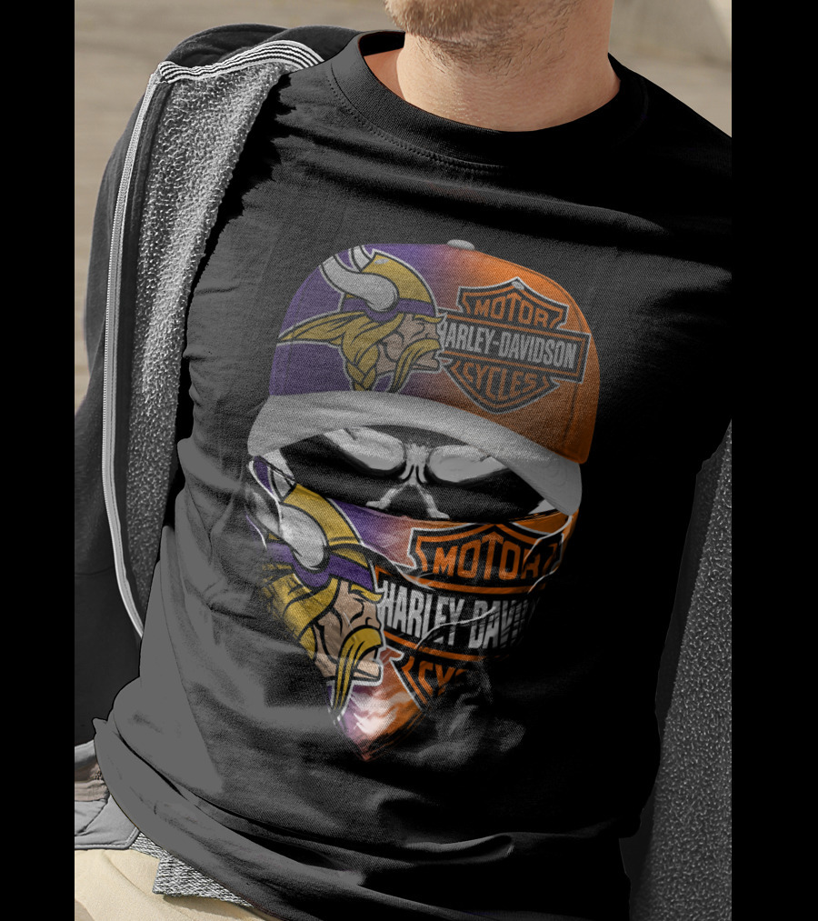 Harley Davidson And Viking Helmet Motif T-Shirt