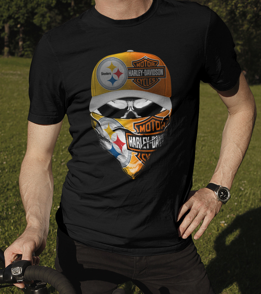 Steelers Harley Davidson Motorcycles Skull Mask T-Shirt