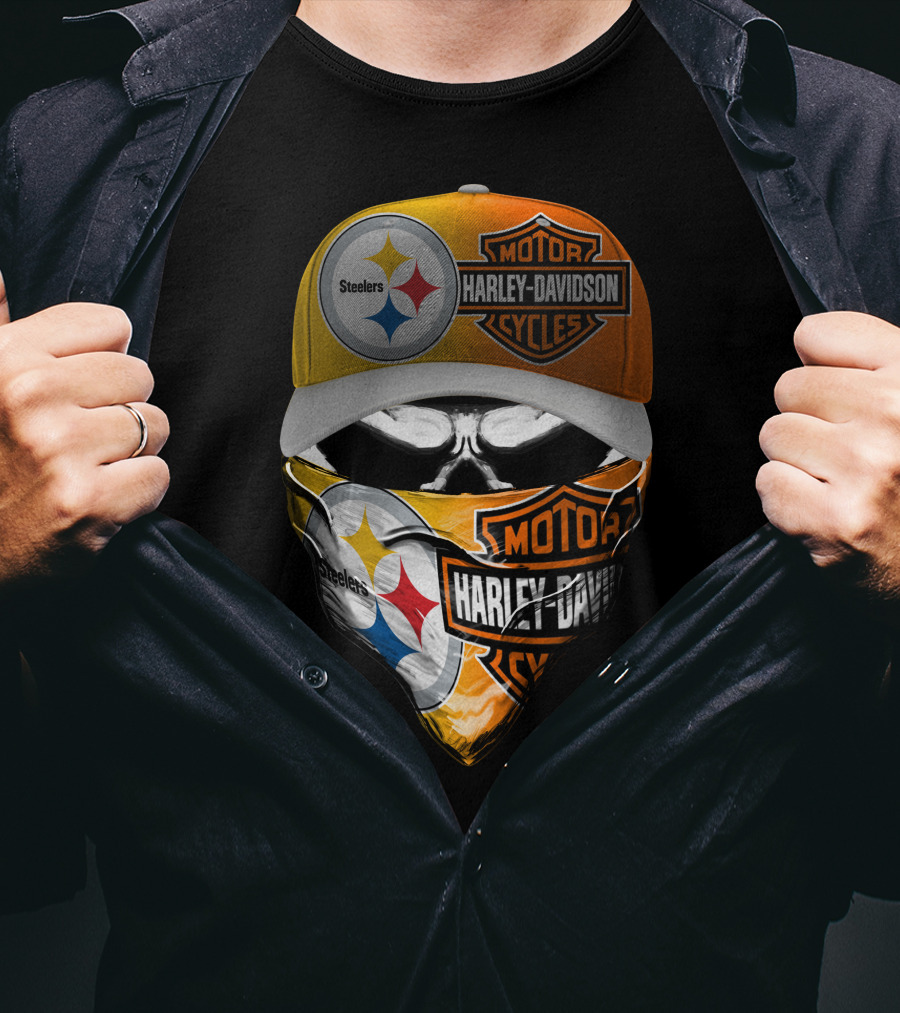 Steelers Harley Davidson Motorcycles Skull Mask T-Shirt