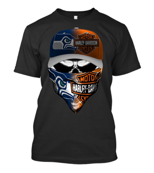Seattle Seahawks Harley Davidson Collaboration Skull Face T-Shirt