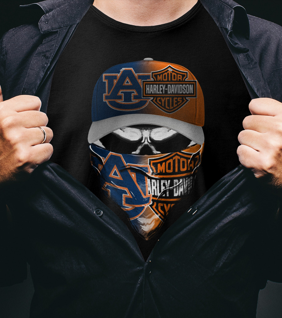 Auburn Tigers Harley Davidson Motorcycles Skull Combo T-Shirt