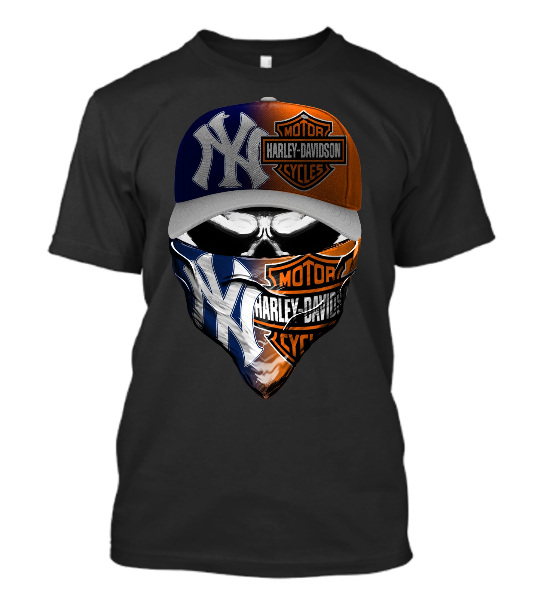 New York Yankees Harley Davidson Motorcycles Skull Mask Hat T-Shirt