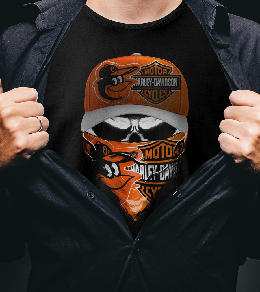 Baltimore Orioles Harley Davidson Hybrid Skulled Style T-Shirt
