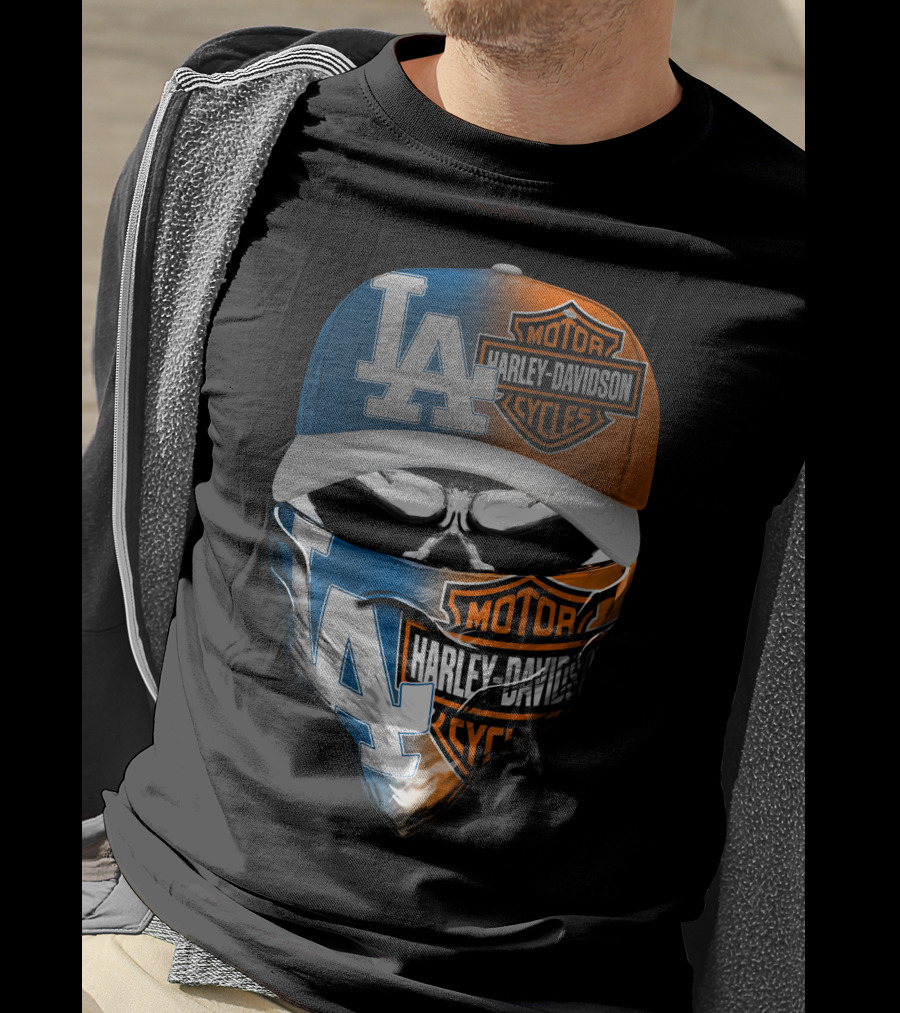 Los Angeles Dodgers Harley Davidson Skull Cap Bandana T-Shirt