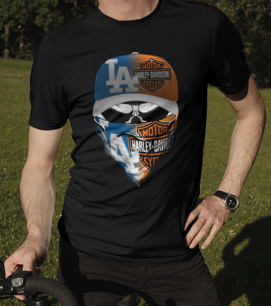Los Angeles Dodgers Harley Davidson Skull Cap Bandana T-Shirt