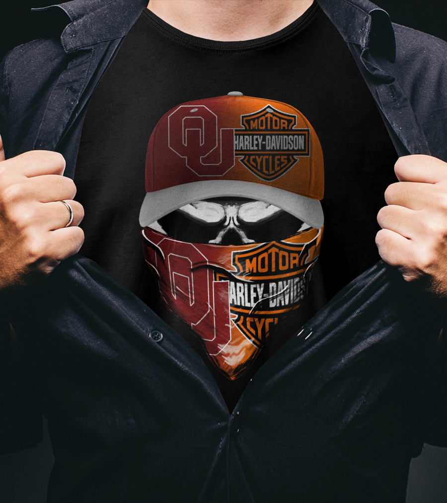 Oklahoma Sooners Harley Davidson Motorcycles Skull Mask T-Shirt