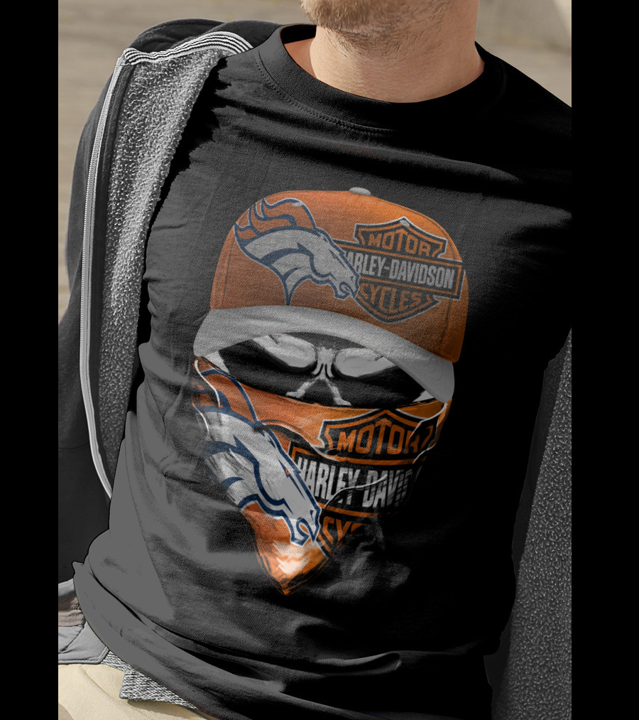 Denver Broncos Harley Davidson Motorcycle Skull Fusion T-Shirt