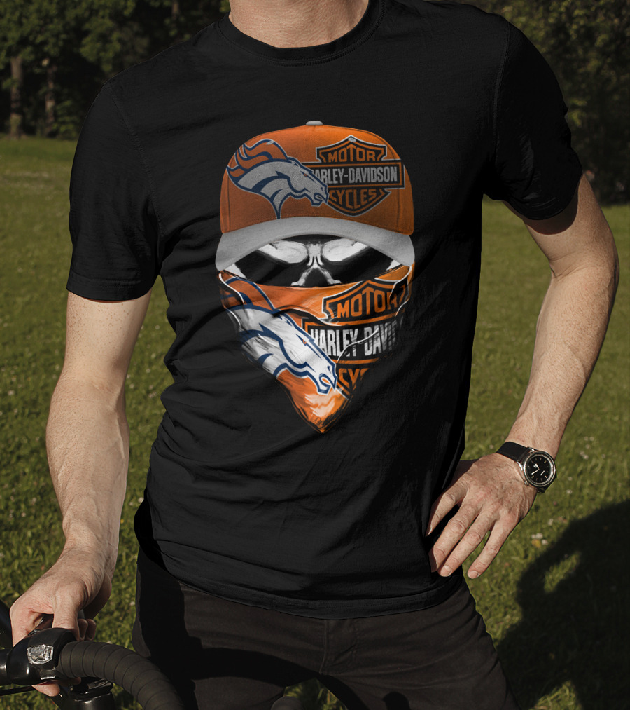 Denver Broncos Harley Davidson Motorcycle Skull Fusion T-Shirt