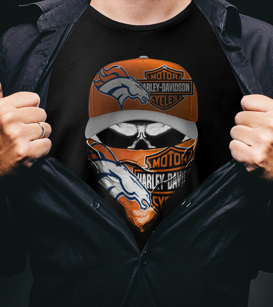 Denver Broncos Harley Davidson Motorcycle Skull Fusion T-Shirt