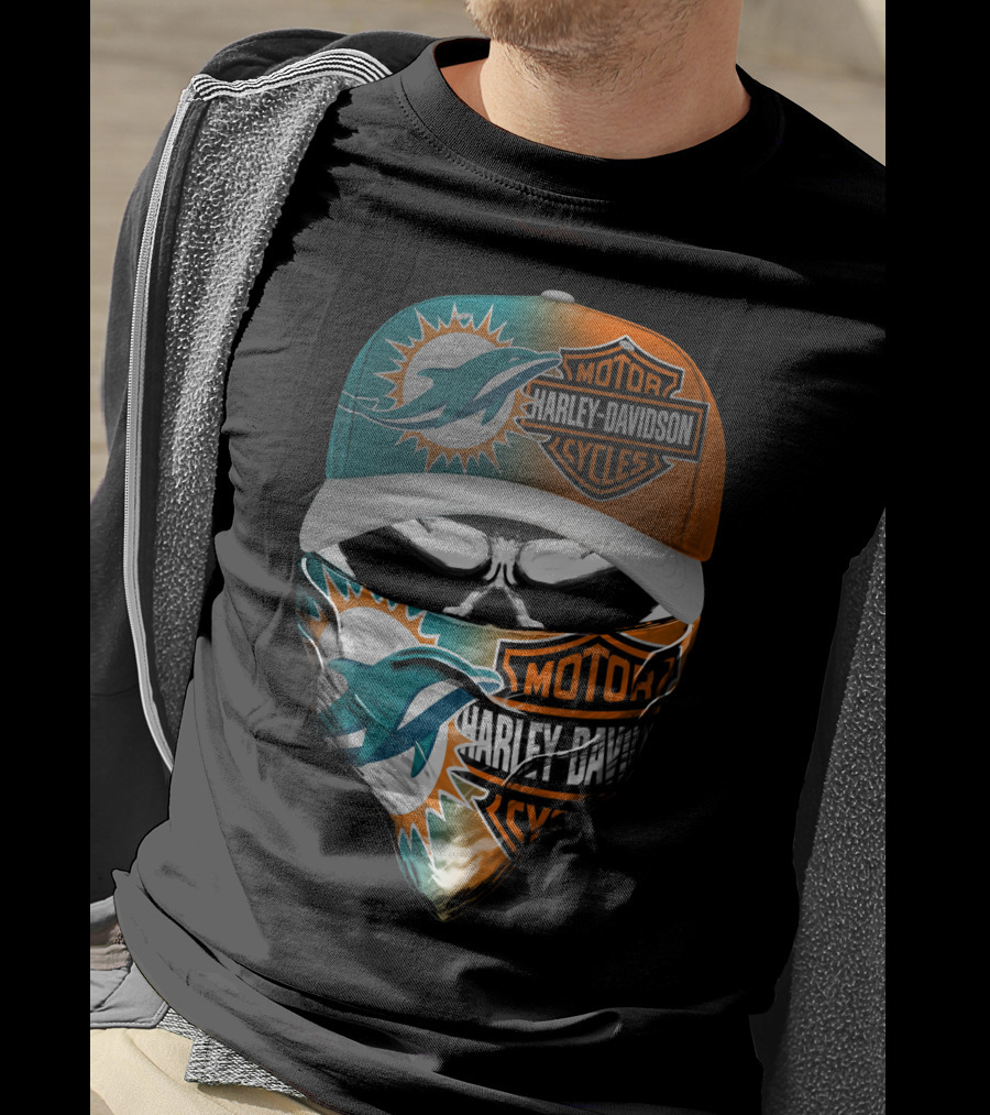 Miami Dolphins Harley Davidson Motorcycles Skull T-Shirt
