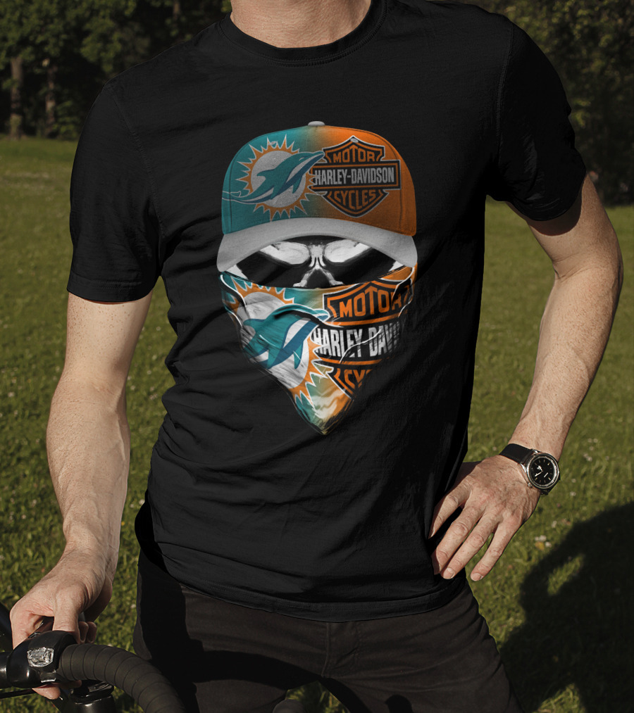 Miami Dolphins Harley Davidson Motorcycles Skull T-Shirt