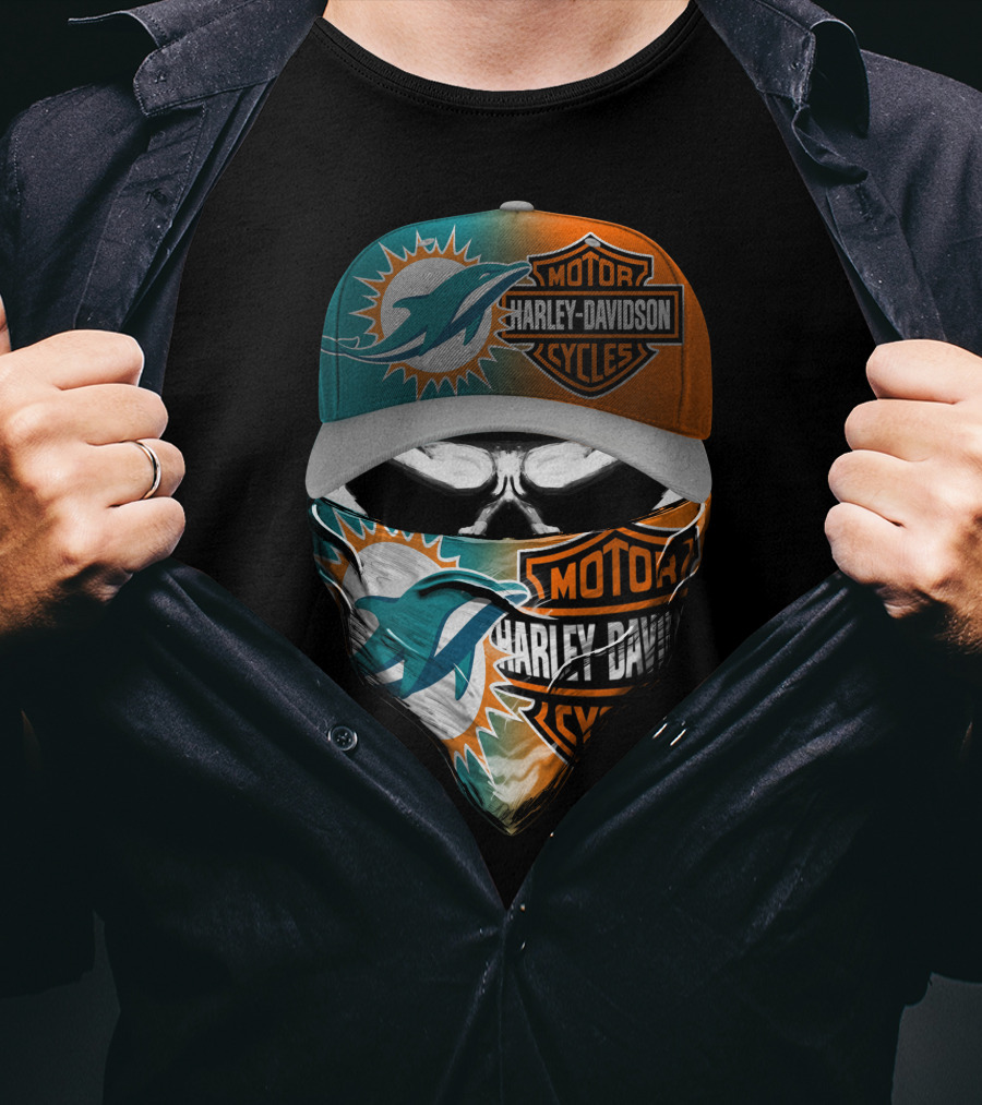 Miami Dolphins Harley Davidson Motorcycles Skull T-Shirt