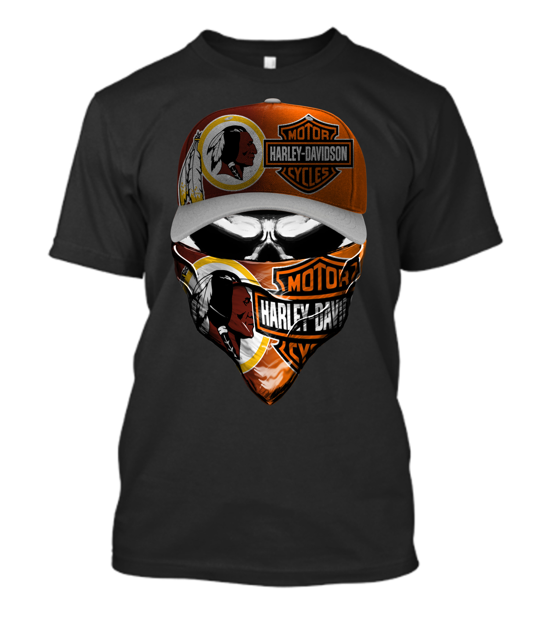 Harley Davidson Cycles 32Hl Redskins Logo Skull Mask Cap T-Shirt