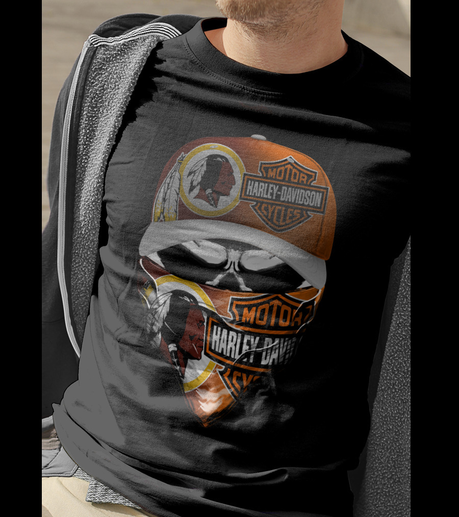 Harley Davidson Cycles 32Hl Redskins Logo Skull Mask Cap T-Shirt
