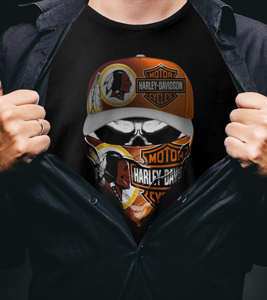 Harley Davidson Cycles 32Hl Redskins Logo Skull Mask Cap T-Shirt
