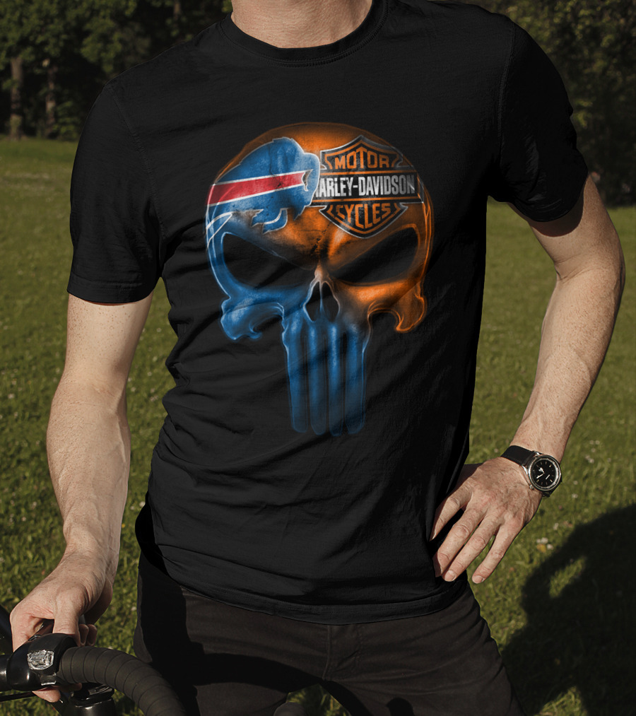 Buffalo Bills Harley Davidson Punisher Skull T-Shirt