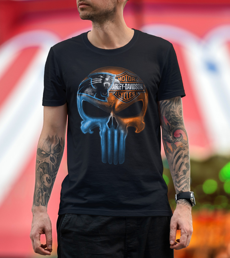 Carolina Panthers Harley Davidson Skull T-Shirt