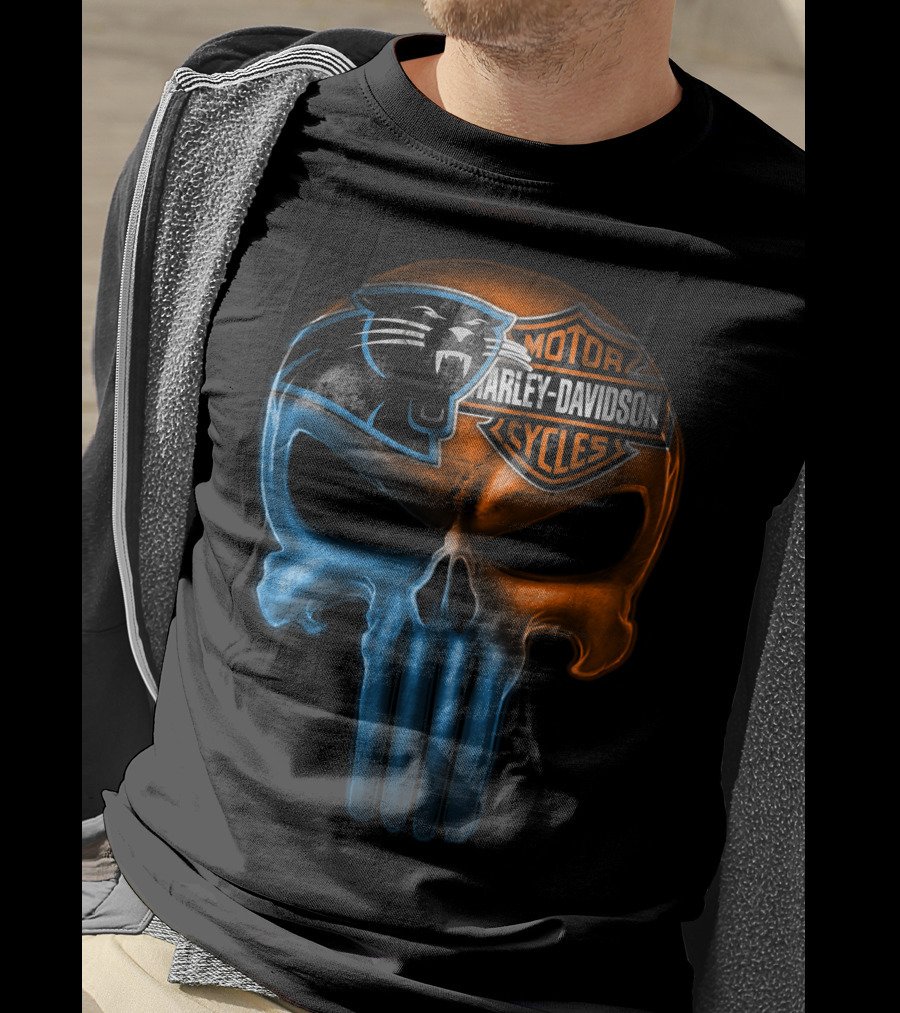 Carolina Panthers Harley Davidson Skull T-Shirt