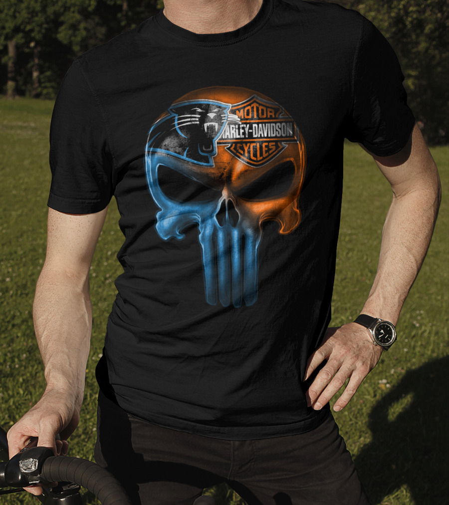 Carolina Panthers Harley Davidson Skull T-Shirt