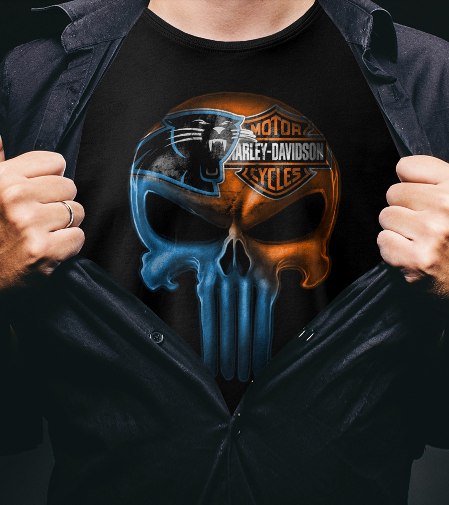 Carolina Panthers Harley Davidson Skull T-Shirt