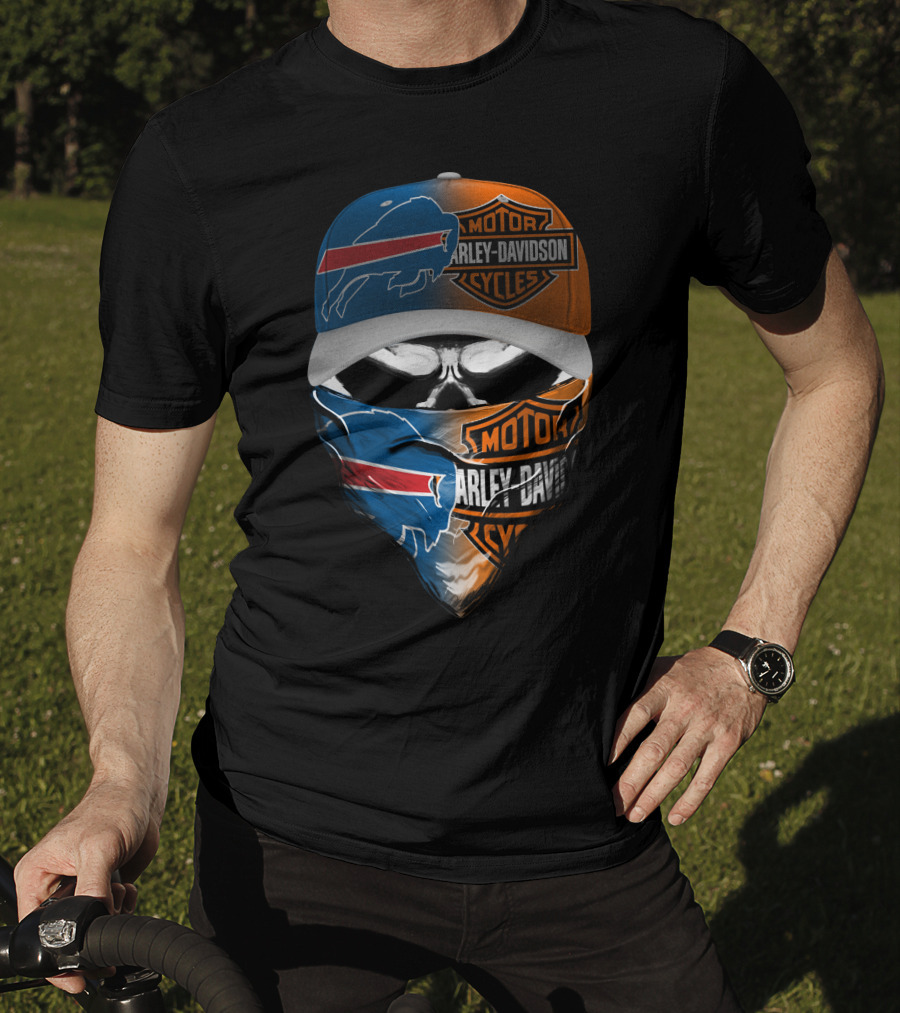 Buffalo Bills Harley Davidson Motorcycles Skull Mask Cap T-Shirt