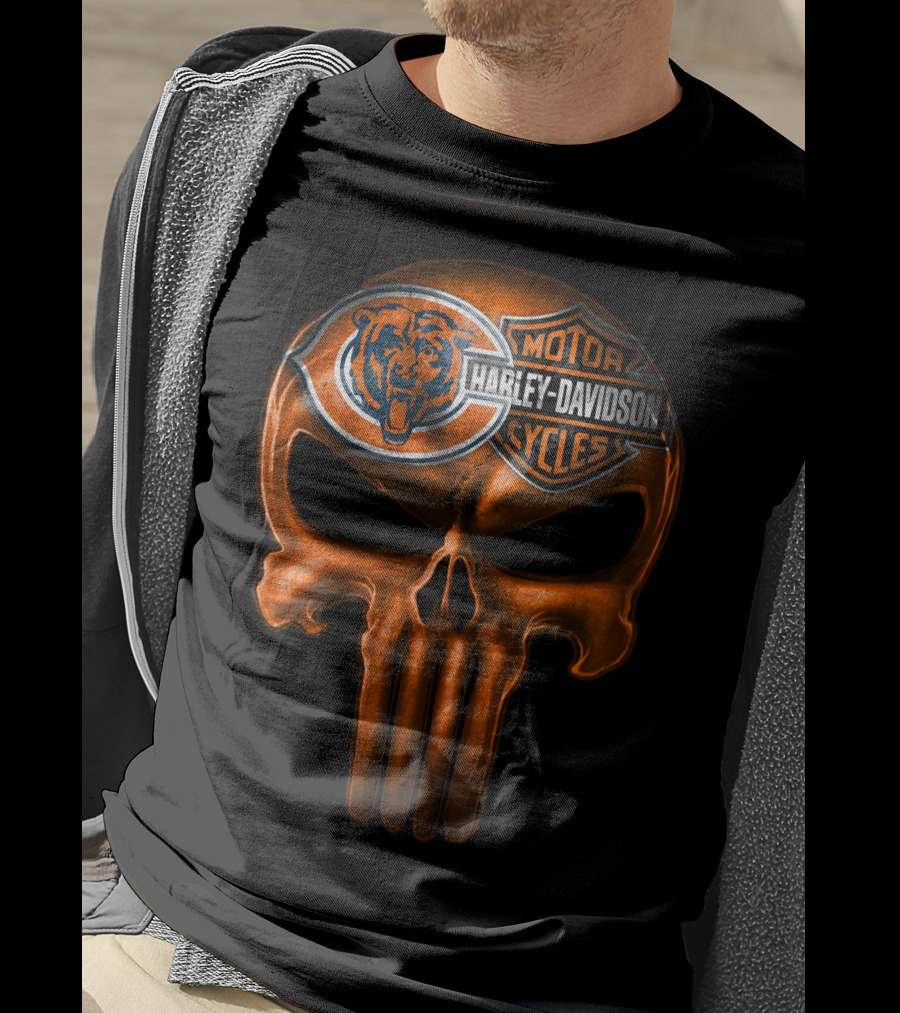 Chicago Bears Harley Davidson Punisher Skull T-Shirt