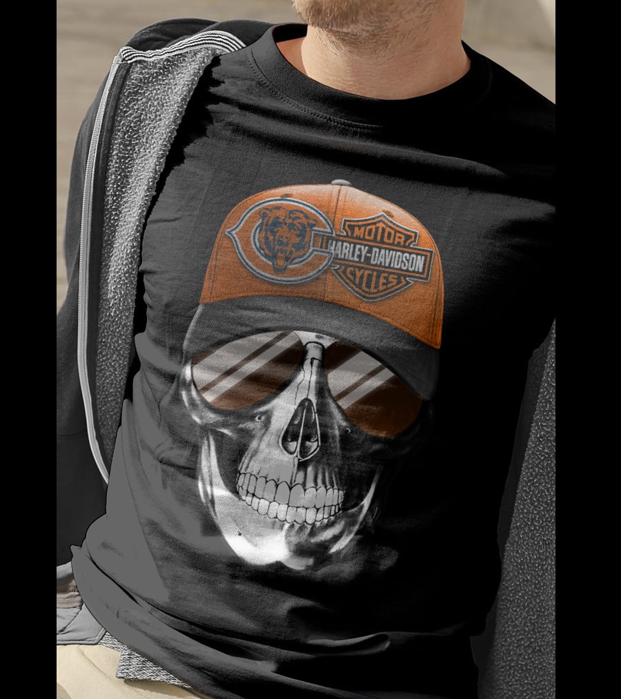 Chicago Bears Harley Davidson Skull Cap T-Shirt