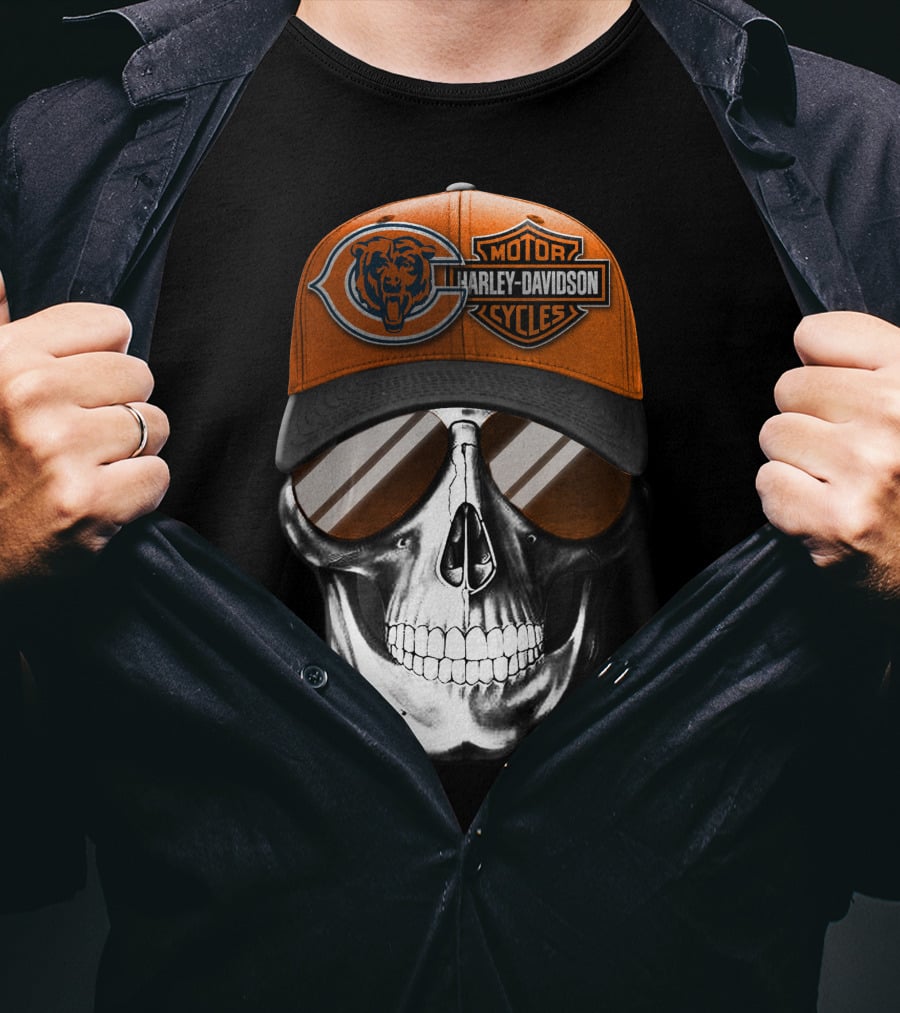 Chicago Bears Harley Davidson Skull Cap T-Shirt