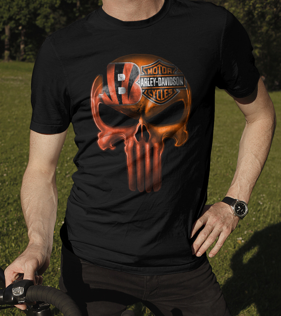 Cincinnati Bengals Harley Davidson Punisher Skull T-Shirt