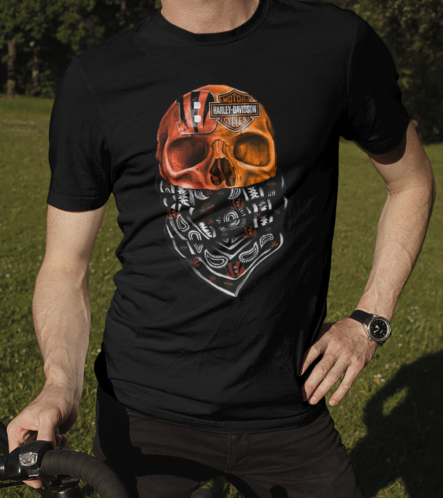 Cincinnati Bengals Harley Davidson Skull Bandana T-Shirt