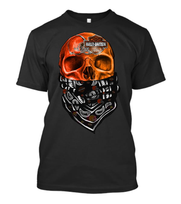Harley Davidson Cleveland Browns Skull With Bandana T-Shirt